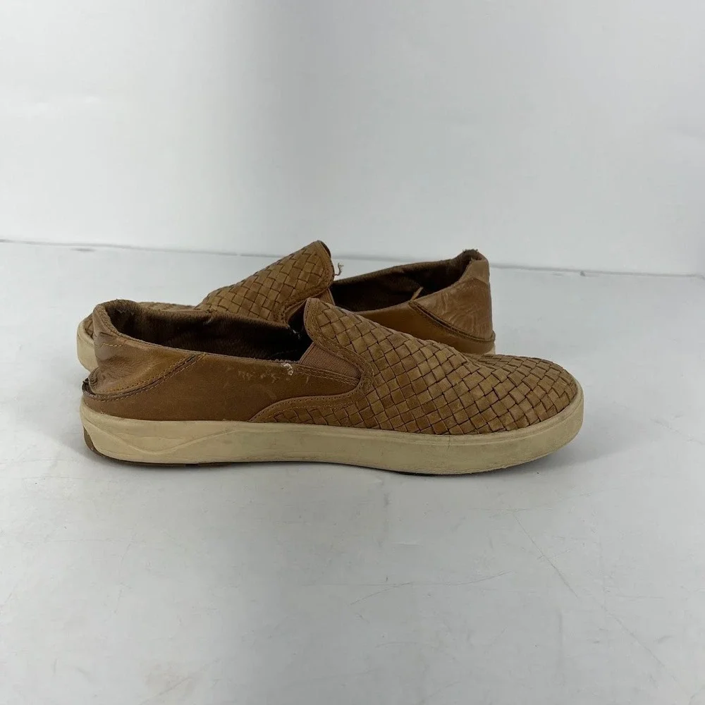 OluKai Lae'ahi Lauhala Mens 10 Woven Leather Slip On Sneakers Brown 10486-FXFX